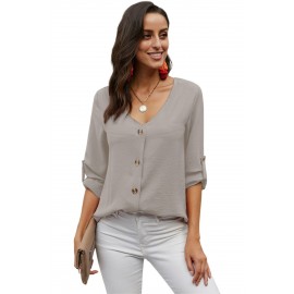 Apricot Button Detail Roll Up Sleeve Blouse